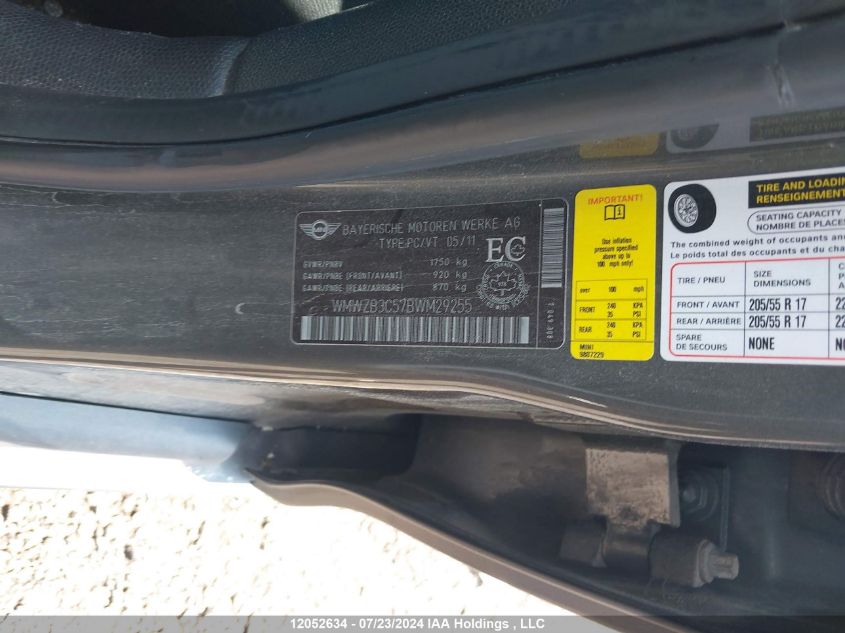 2011 Mini Cooper Countryman VIN: WMWZB3C57BWM29255 Lot: 12052634