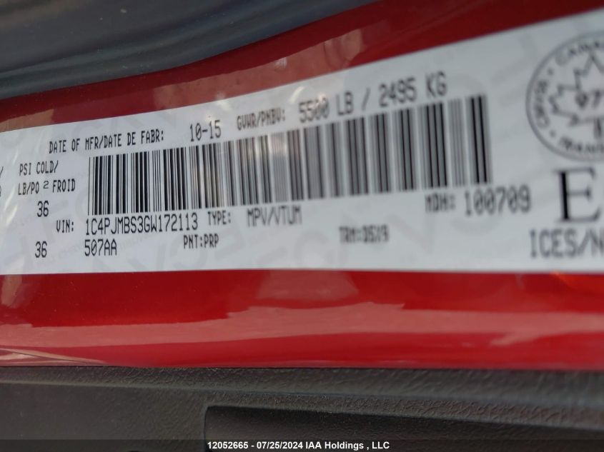 2016 Jeep Cherokee Trailhawk VIN: 1C4PJMBS3GW172113 Lot: 12052665