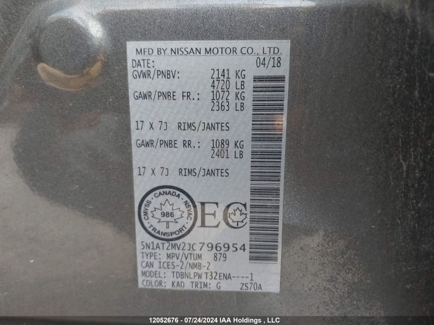 2018 Nissan Rogue VIN: 5N1AT2MV2JC796954 Lot: 12052676