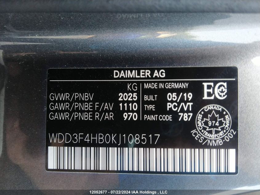 2019 Mercedes-Benz A 250 4Mtic VIN: WDD3F4HB0KJ108517 Lot: 12052677