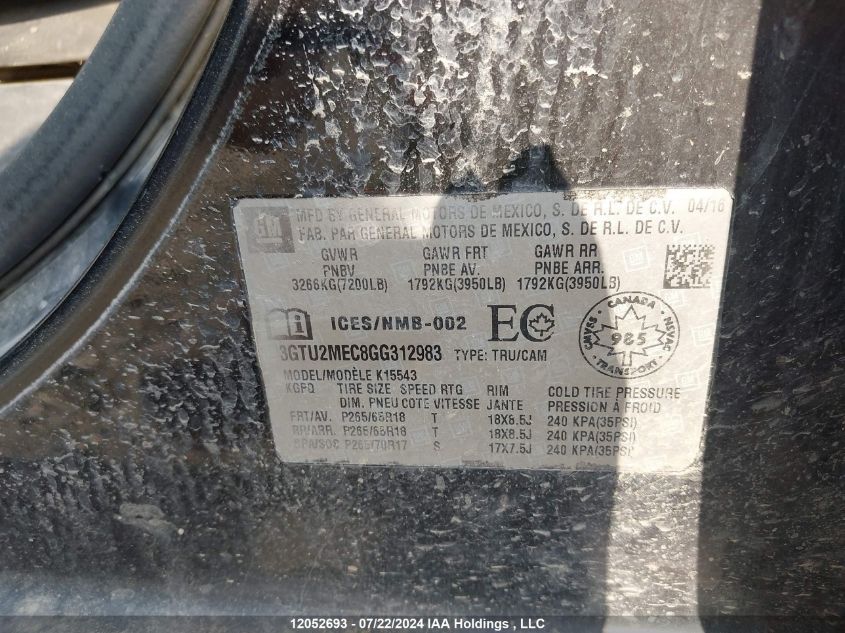 2016 GMC Sierra 1500 VIN: 3GTU2MEC8GG312983 Lot: 12052693
