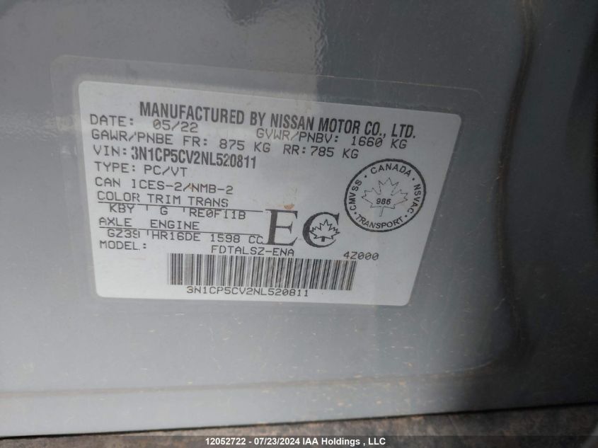 2022 Nissan Kicks VIN: 3N1CP5CV2NL520811 Lot: 12052722