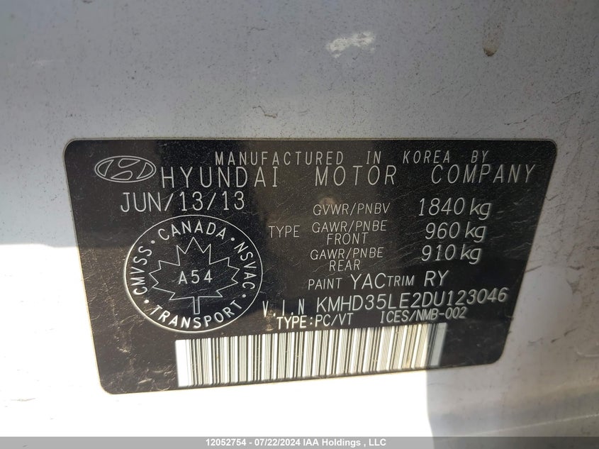 2013 Hyundai Elantra Gt Gls VIN: KMHD35LE2DU123046 Lot: 12052754