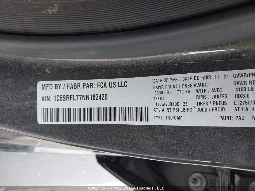 2022 Ram 1500 Rebel VIN: 1C6SRFLT7NN182420 Lot: 12052755