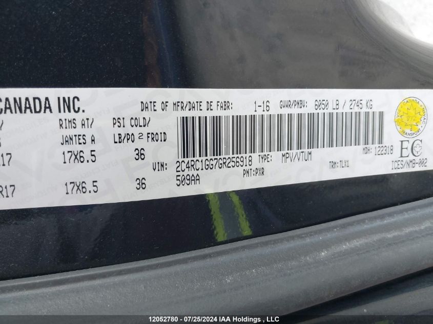 2016 Chrysler Town & Country Limited Platinum VIN: 2C4RC1GG7GR256918 Lot: 12052780