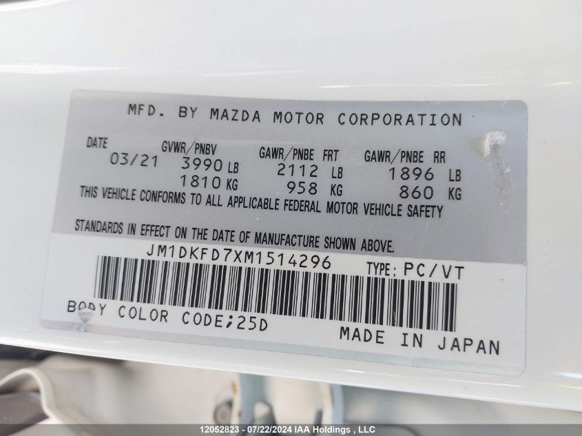 2021 Mazda Cx-3 Grand Touring VIN: JM1DKFD7XM1514296 Lot: 12052823