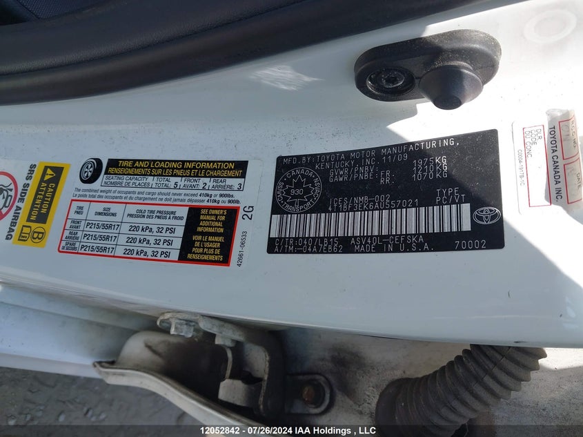 2010 Toyota Camry Se/Le/Xle VIN: 4T1BF3EK6AU557021 Lot: 12052842