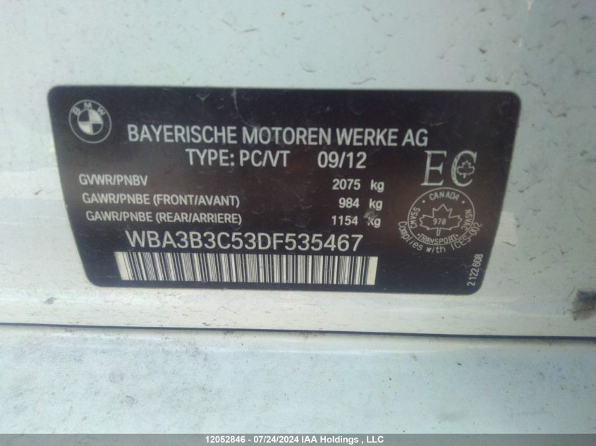 2013 BMW 3 Series VIN: WBA3B3C53DF535467 Lot: 12052846