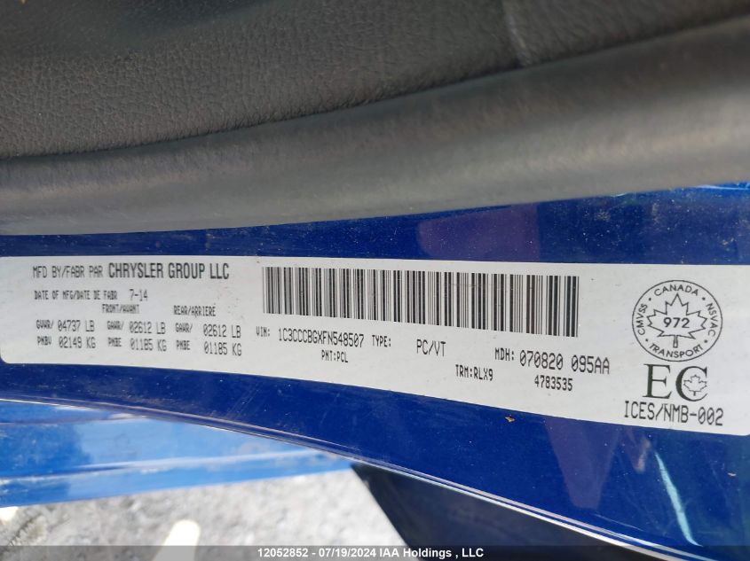 2015 Chrysler 200 S VIN: 1C3CCCBGXFN548507 Lot: 12052852