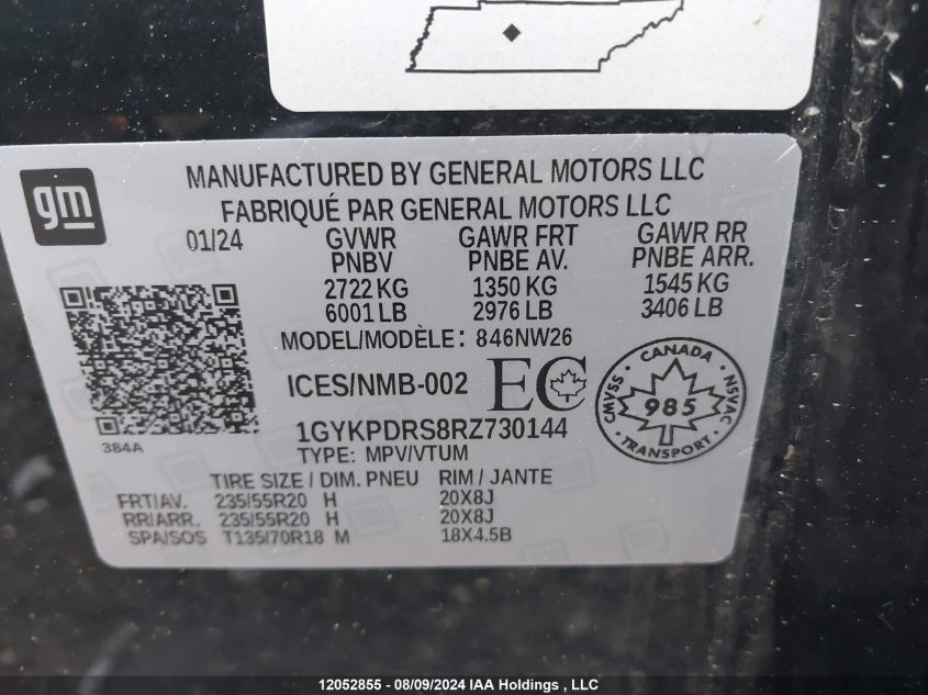 2024 Cadillac Xt6 VIN: 1GYKPDRS8RZ730144 Lot: 12052855