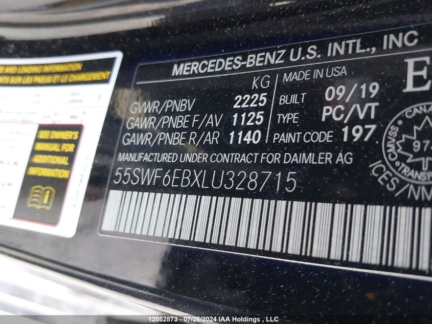 2020 Mercedes-Benz C-Class VIN: 55SWF6EBXLU328715 Lot: 12052873