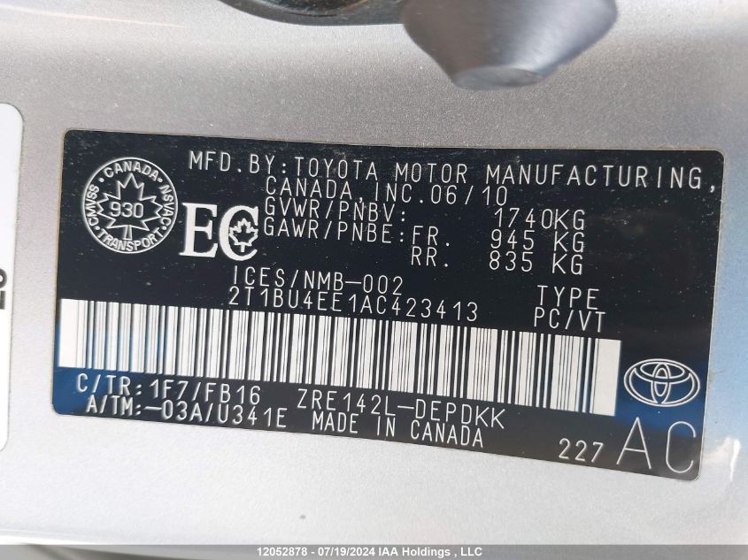 2010 Toyota Corolla Ce VIN: 2T1BU4EE1AC423413 Lot: 12052878