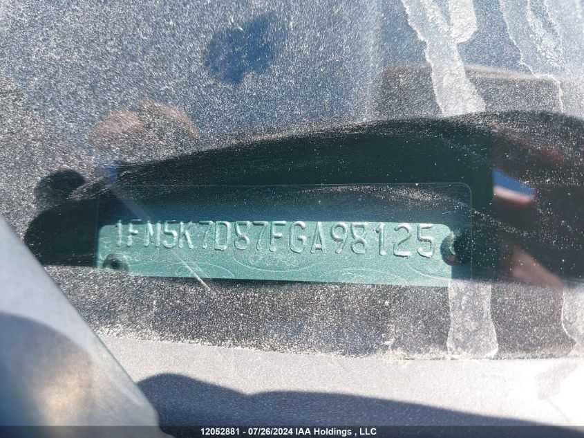 2015 Ford Explorer Xlt VIN: 1FM5K7D87FGA98125 Lot: 12052881