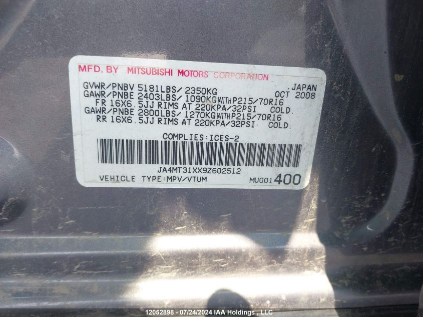 2009 Mitsubishi Outlander Se VIN: JA4MT31XX9Z602512 Lot: 12052898