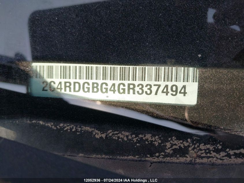 2016 Dodge Grand Caravan Se VIN: 2C4RDGBG4GR337494 Lot: 12052936