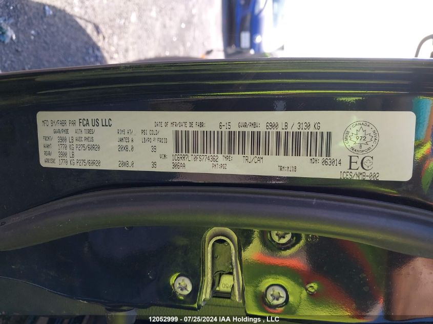 2015 Ram 1500 Slt VIN: 1C6RR7LT0FS774362 Lot: 12052999