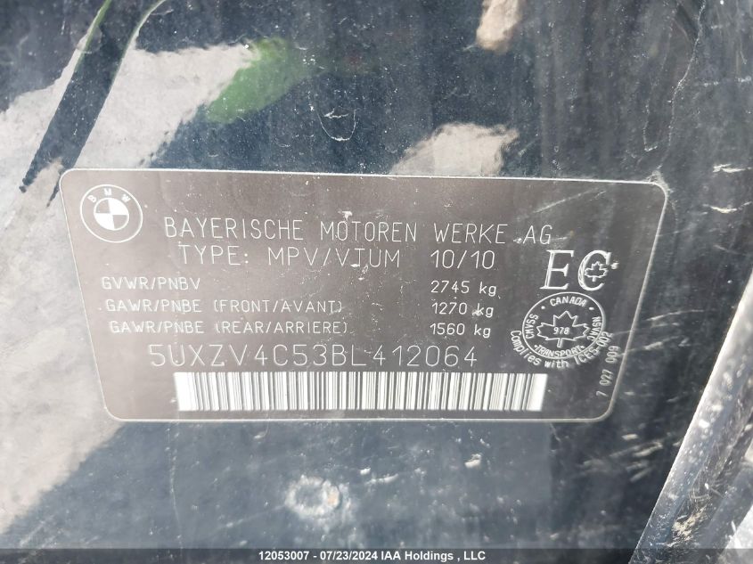 2011 BMW X5 VIN: 5UXZV4C53BL412064 Lot: 12053007