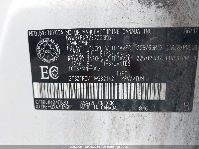 2017 Toyota Rav4 Le VIN: 2T3ZFREV1HW382142 Lot: 12053009