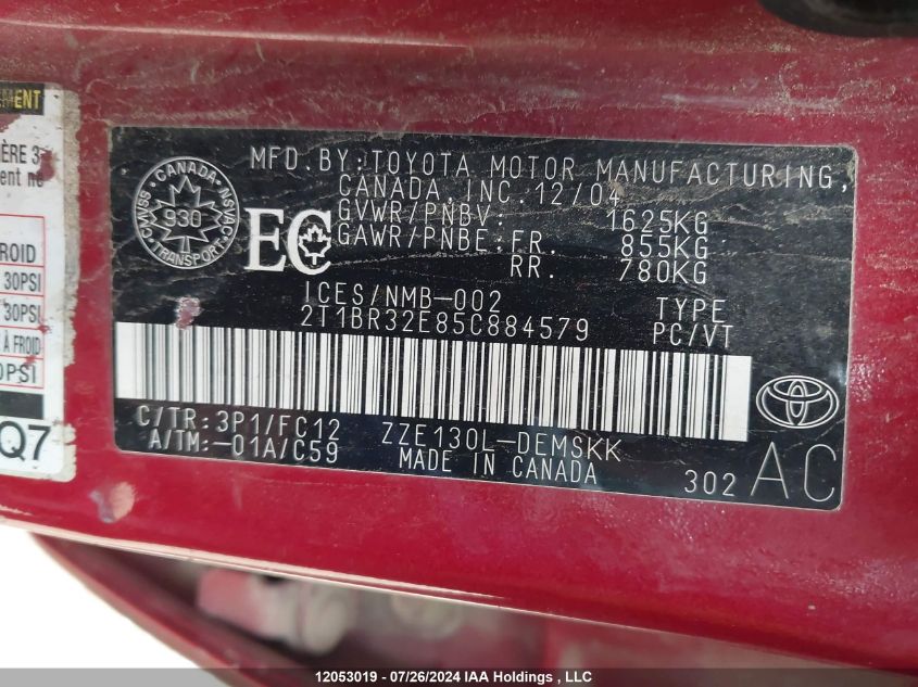 2005 Toyota Corolla Ce/Le/Sport VIN: 2T1BR32E85C884579 Lot: 12053019