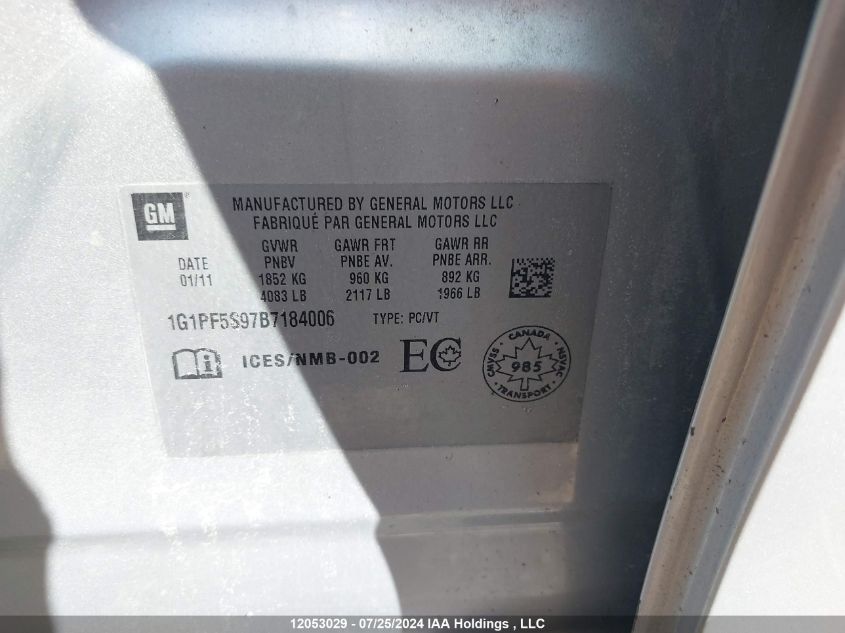 2011 Chevrolet Cruze VIN: 1G1PF5S97B7184006 Lot: 12053029