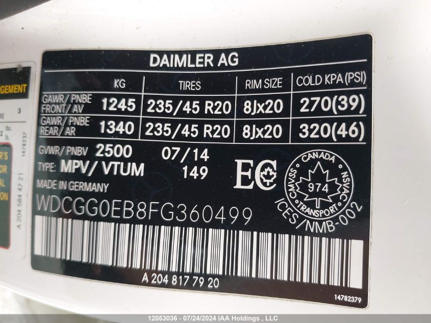 WDCGG0EB8FG360499 2015 Mercedes-Benz Glk 250 Bluetec