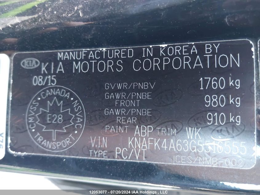 2016 Kia Forte Lx VIN: KNAFK4A63G5516555 Lot: 12053077