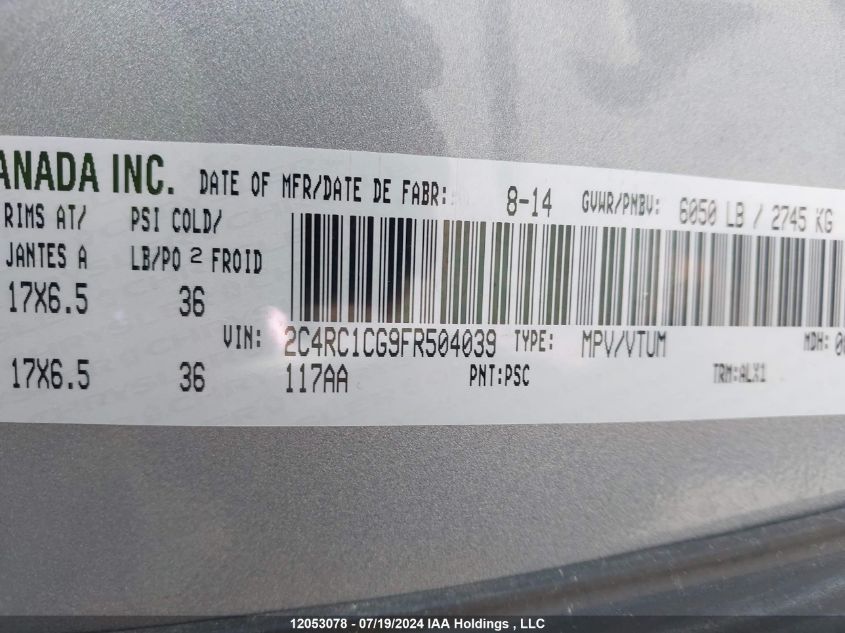 2015 Chrysler Town & Country Touring L VIN: 2C4RC1CG9FR504039 Lot: 12053078