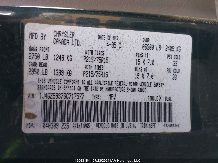 1995 Jeep Grand Cherokee Laredo VIN: 1J4GZ58S7SC717577 Lot: 12053154