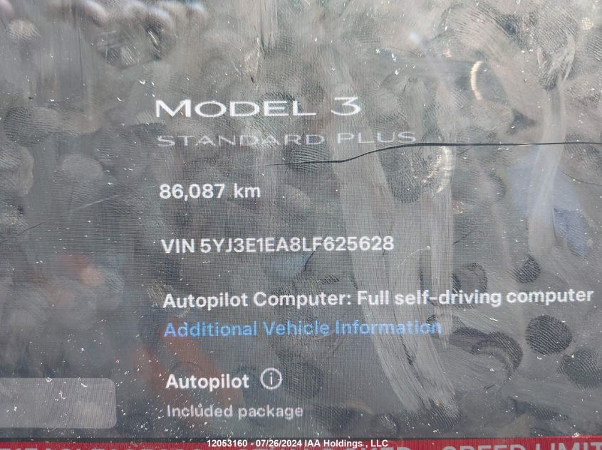 2020 Tesla Model 3 VIN: 5YJ3E1EA8LF625628 Lot: 12053160