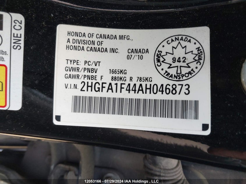 2010 Honda Civic Sdn VIN: 2HGFA1F44AH046873 Lot: 12053166