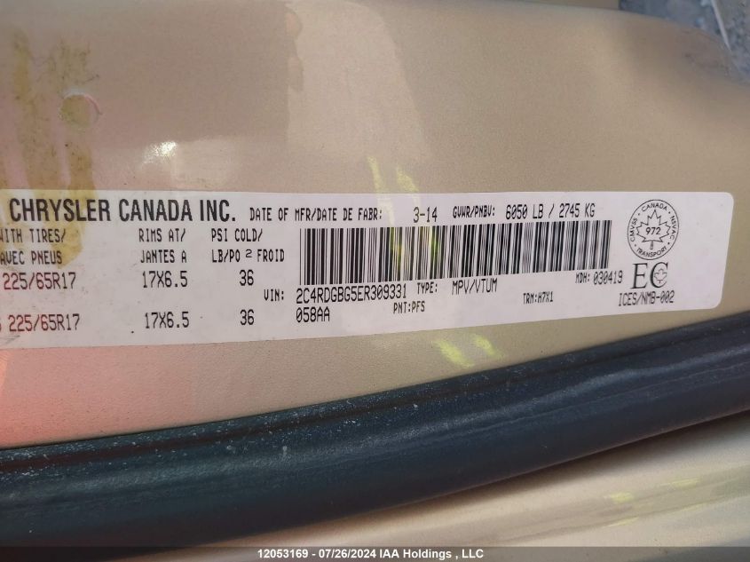 2014 Dodge Grand Caravan Se VIN: 2C4RDGBG5ER309331 Lot: 12053169