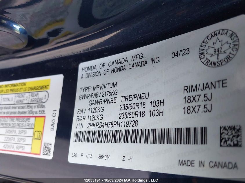 2023 Honda Cr-V VIN: 2HKRS4H78PH119728 Lot: 12053191