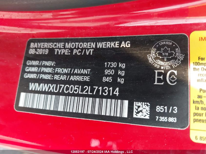 2020 Mini Cooper VIN: WMWXU7C05L2L71314 Lot: 12053197