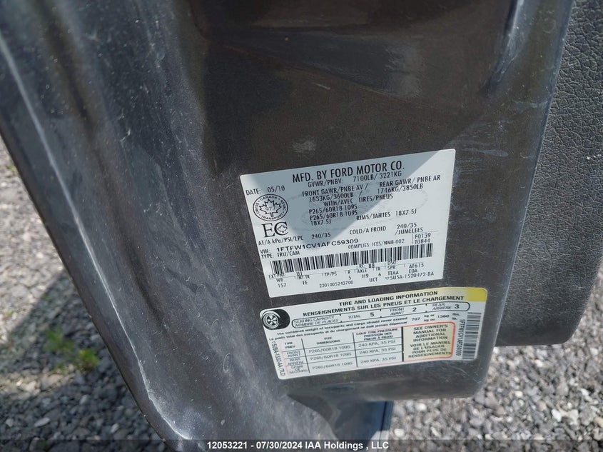 2010 Ford F-150 VIN: 1FTFW1CV1AFC59309 Lot: 12053221