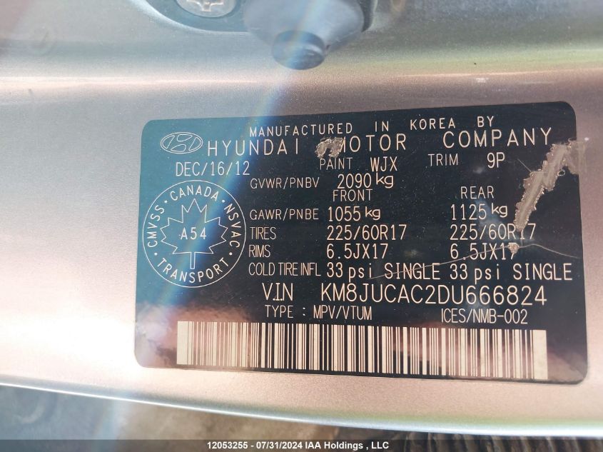 2013 Hyundai Tucson Gls/Limited VIN: KM8JUCAC2DU666824 Lot: 12053255
