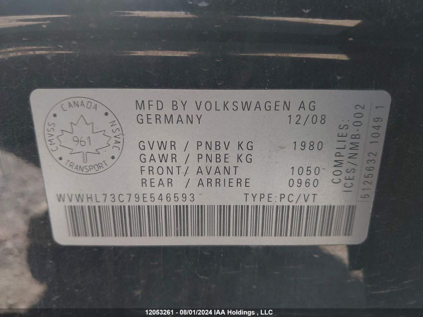 2009 Volkswagen Cc Luxury VIN: WVWHL73C79E546593 Lot: 12053261