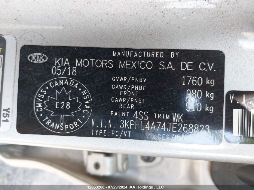 2018 Kia Forte VIN: 3KPFL4A74JE268823 Lot: 12053268