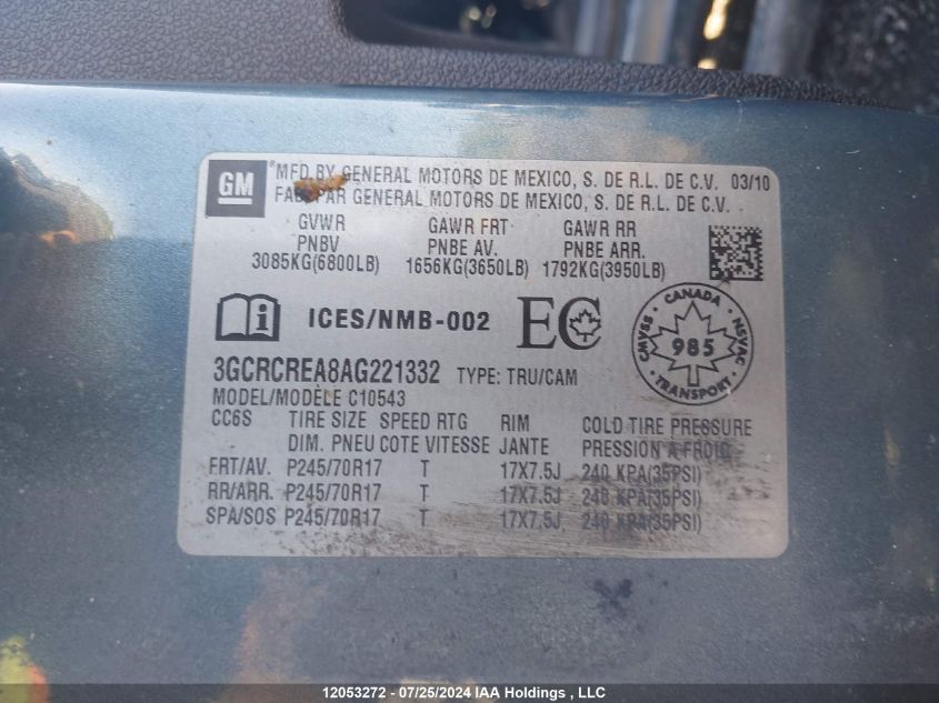 2010 Chevrolet Silverado C1500 Ls VIN: 3GCRCREA8AG221332 Lot: 12053272