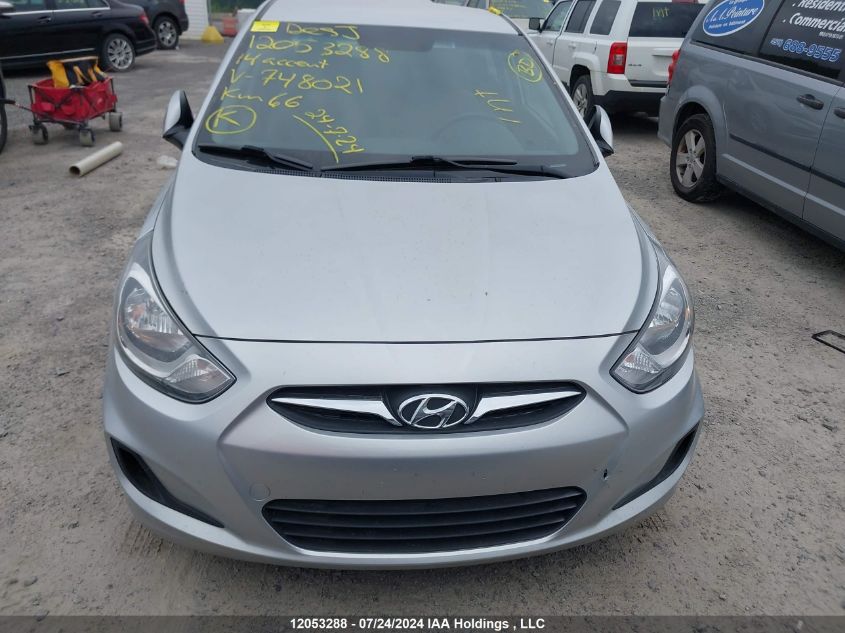 2014 Hyundai Accent Gls/Gs VIN: KMHCT4AE7EU748021 Lot: 12053288