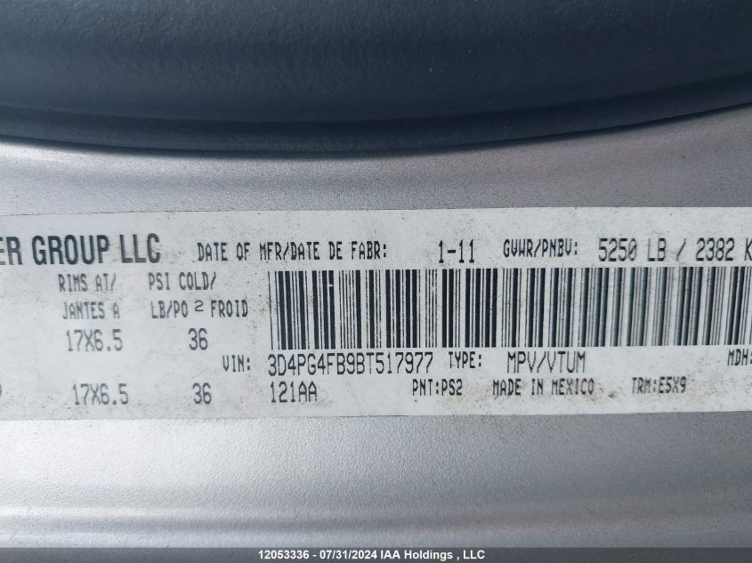 2011 Dodge Journey VIN: 3D4PG4FB9BT517977 Lot: 12053336