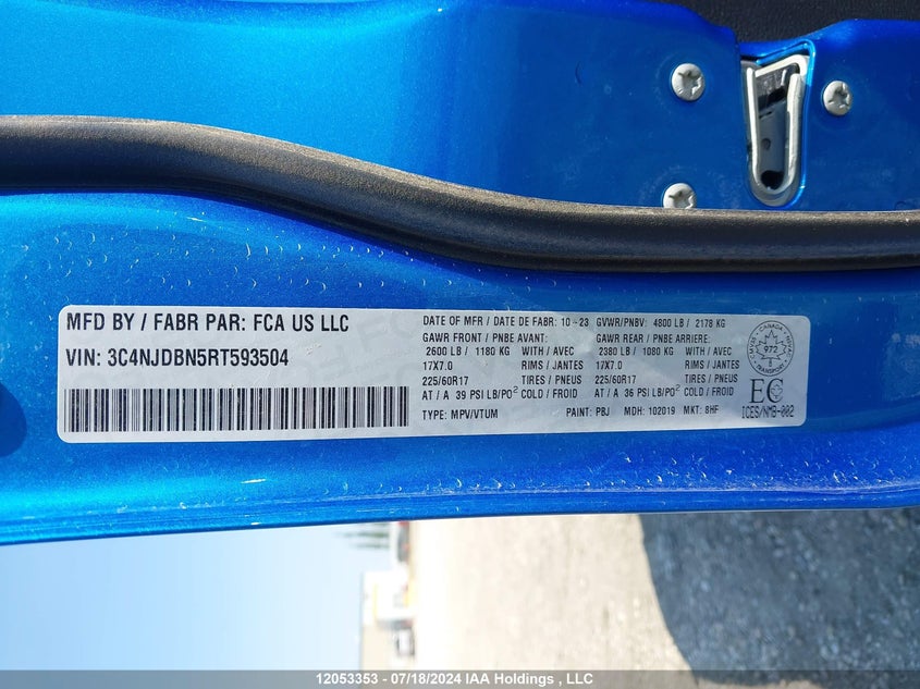 2024 Jeep Compass Latitude VIN: 3C4NJDBN5RT593504 Lot: 12053353