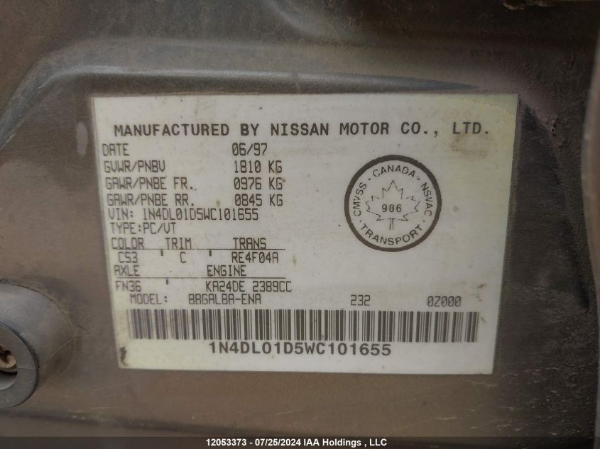 1998 Nissan Altima VIN: 1N4DL01D5WC101655 Lot: 12053373