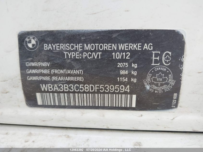 2013 BMW 3 Series VIN: WBA3B3C58DF539594 Lot: 12053392