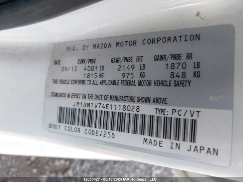 2014 Mazda Mazda3 VIN: JM1BM1V74E1118028 Lot: 12053427