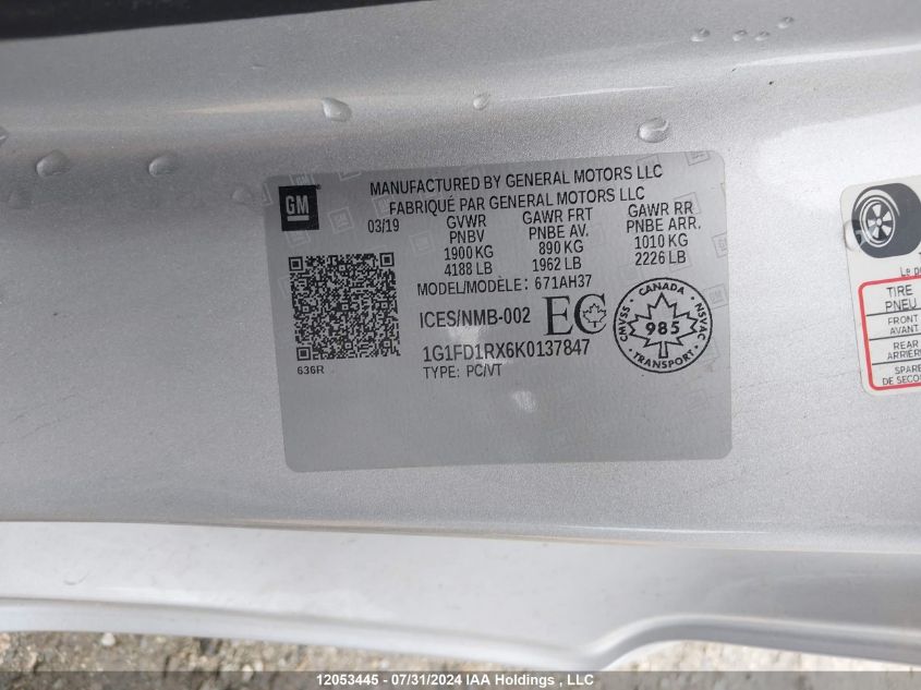 2019 Chevrolet Camaro Lt VIN: 1G1FD1RX6K0137847 Lot: 12053445