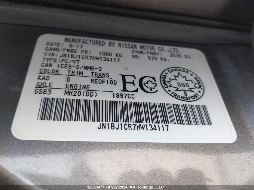 2017 Nissan Rogue Sport S/Sv/Sl VIN: JN1BJ1CR7HW134117 Lot: 12053477