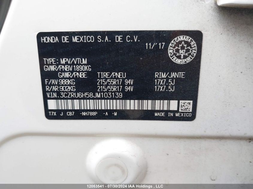 2018 Honda Hr-V VIN: 3CZRU6H58JM103139 Lot: 12053541