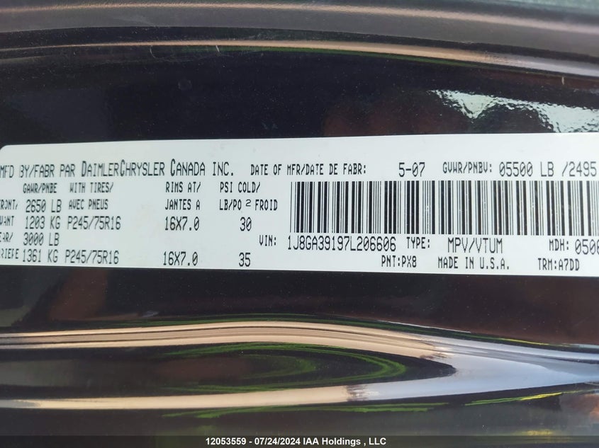 2007 Jeep Wrangler X VIN: 1J8GA39197L206606 Lot: 12053559