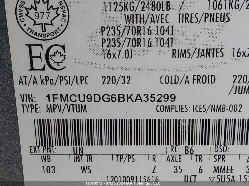 2011 Ford Escape Xlt Automatic VIN: 1FMCU9DG6BKA35299 Lot: 12053572