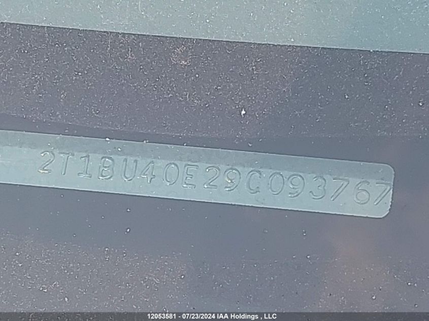 2009 Toyota Corolla S/Le/Xle VIN: 2T1BU40E29C093767 Lot: 12053581